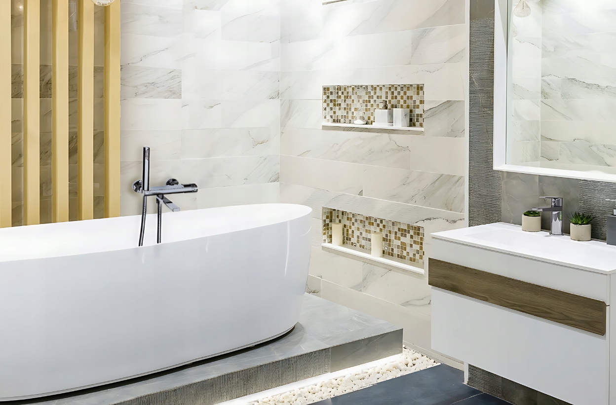 BATERIA WANNOWA PRYSZNICOWA ŚCIENNA Z MIESZACZEM VALVEX POLSKA DECOR CHROM Rodzaj wylewki Ruchoma