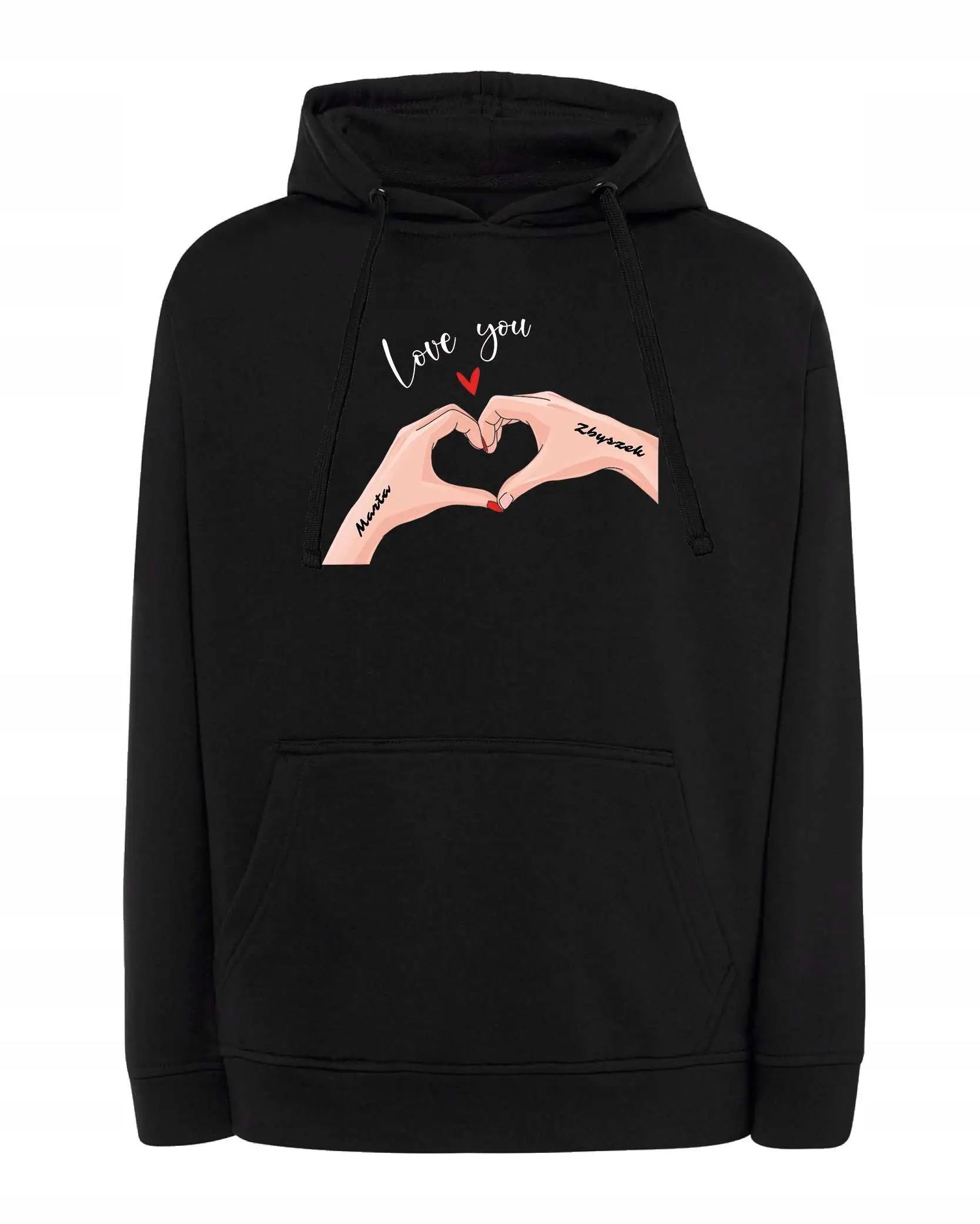 Mikina s kapucí pro páry Personalizovaná Valentýnská láska You Černá M
