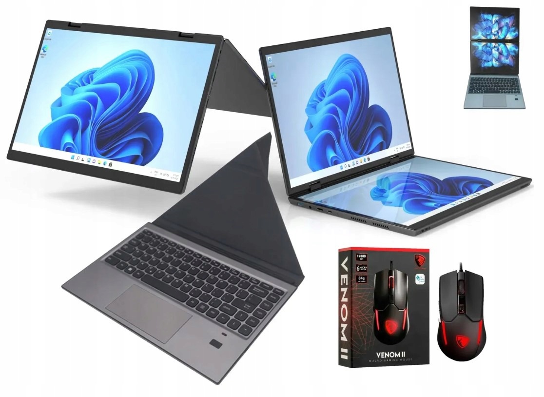 Laptop Pantherise Dwa Ekrany 2x14 Fhd 16/512 Ssd Intel Klawiatura W11 Mysz