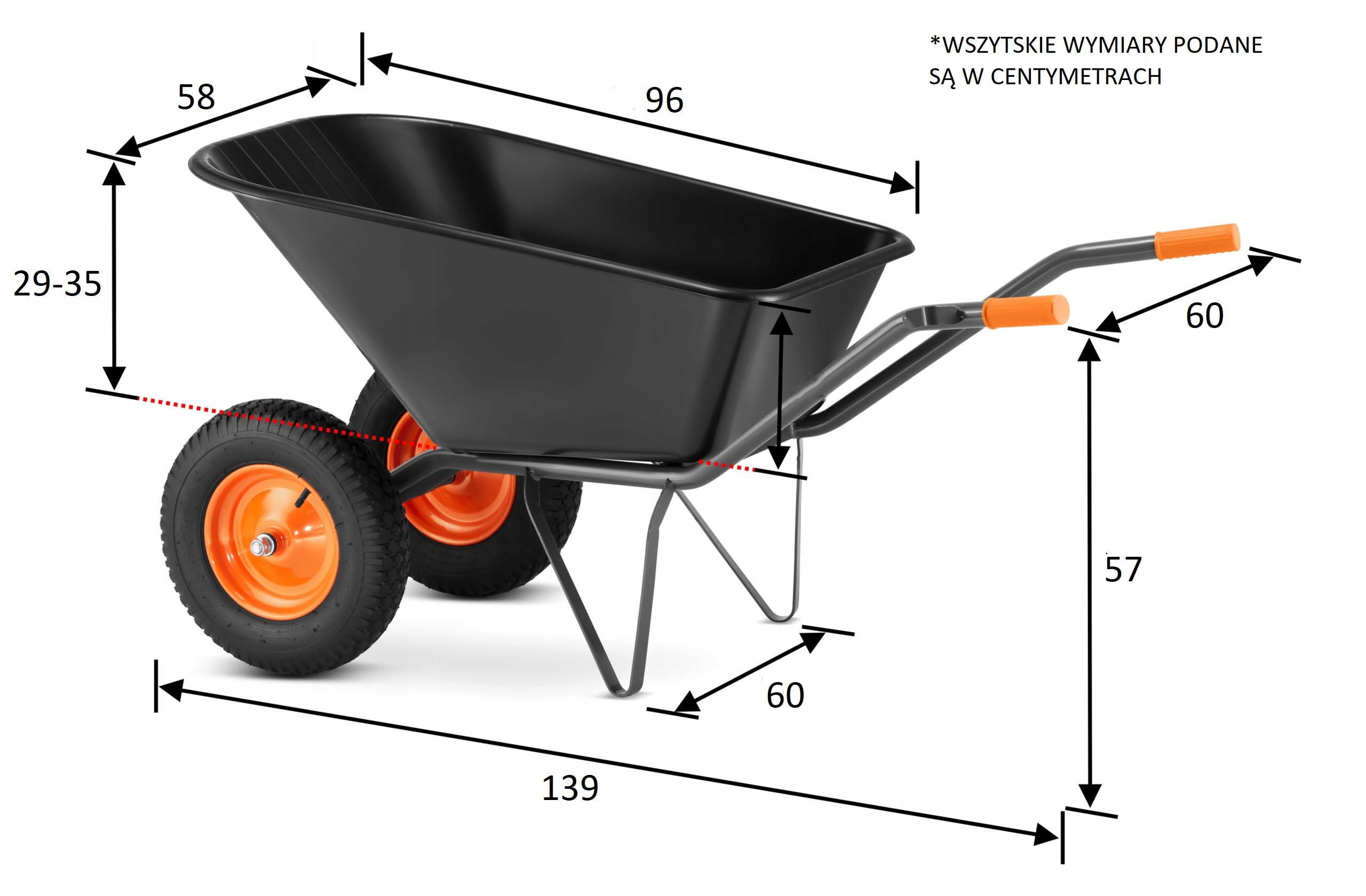 Taczka ogrodowa KOLEBA dwukołowa spawana JAPONKA mocna HIGHER 150L 390kg — 24