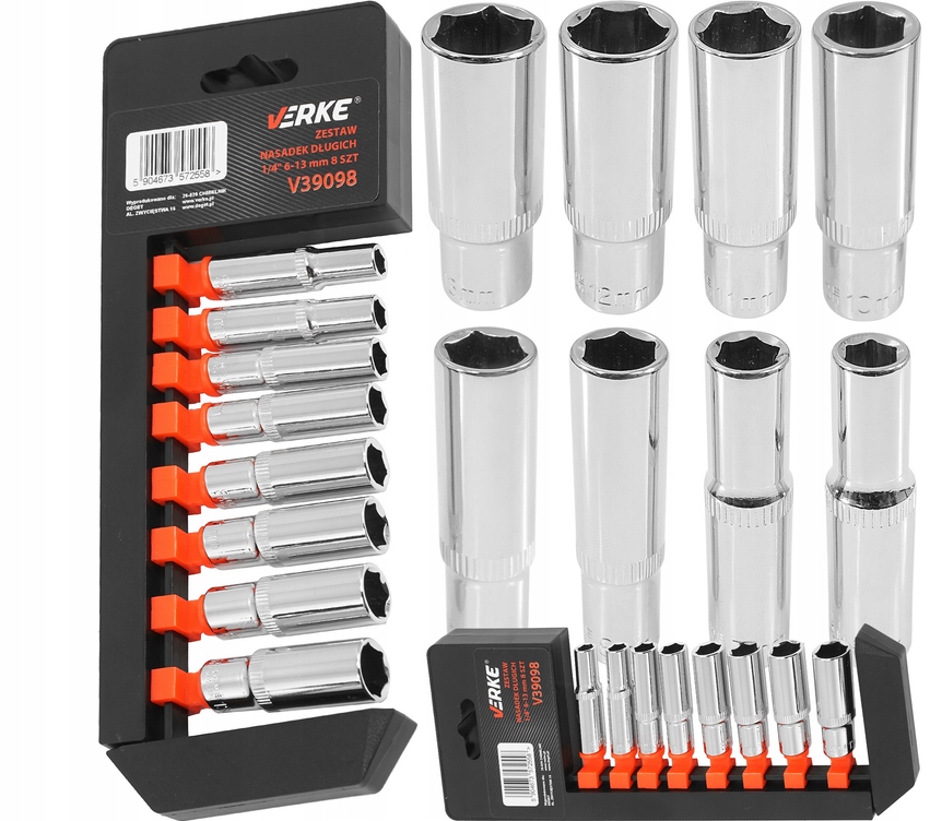Klucze Nasadowe 1/4 Długie 6-13mm Nasadki Zestaw Kluczy Nasadowych Nasadek