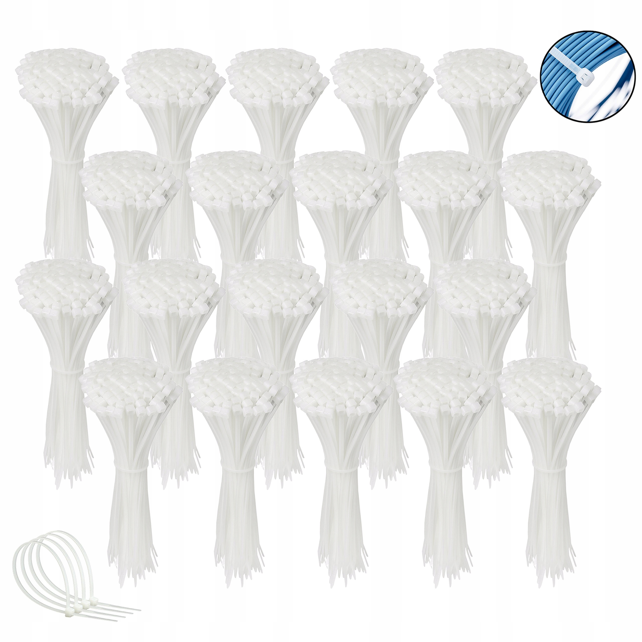 Opaski zaciskowe, białe trytki 300x4,8 mm 2000 szt