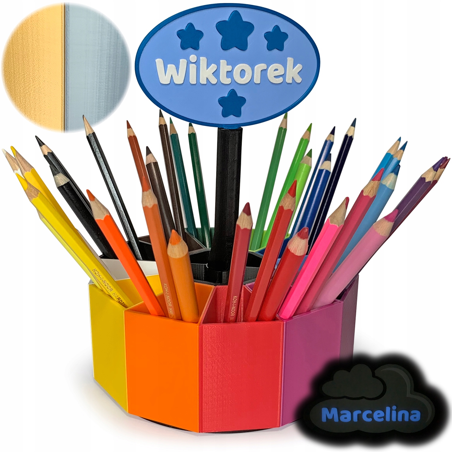 

Sorter XL kredki Złoty przybornik Montessori Imię