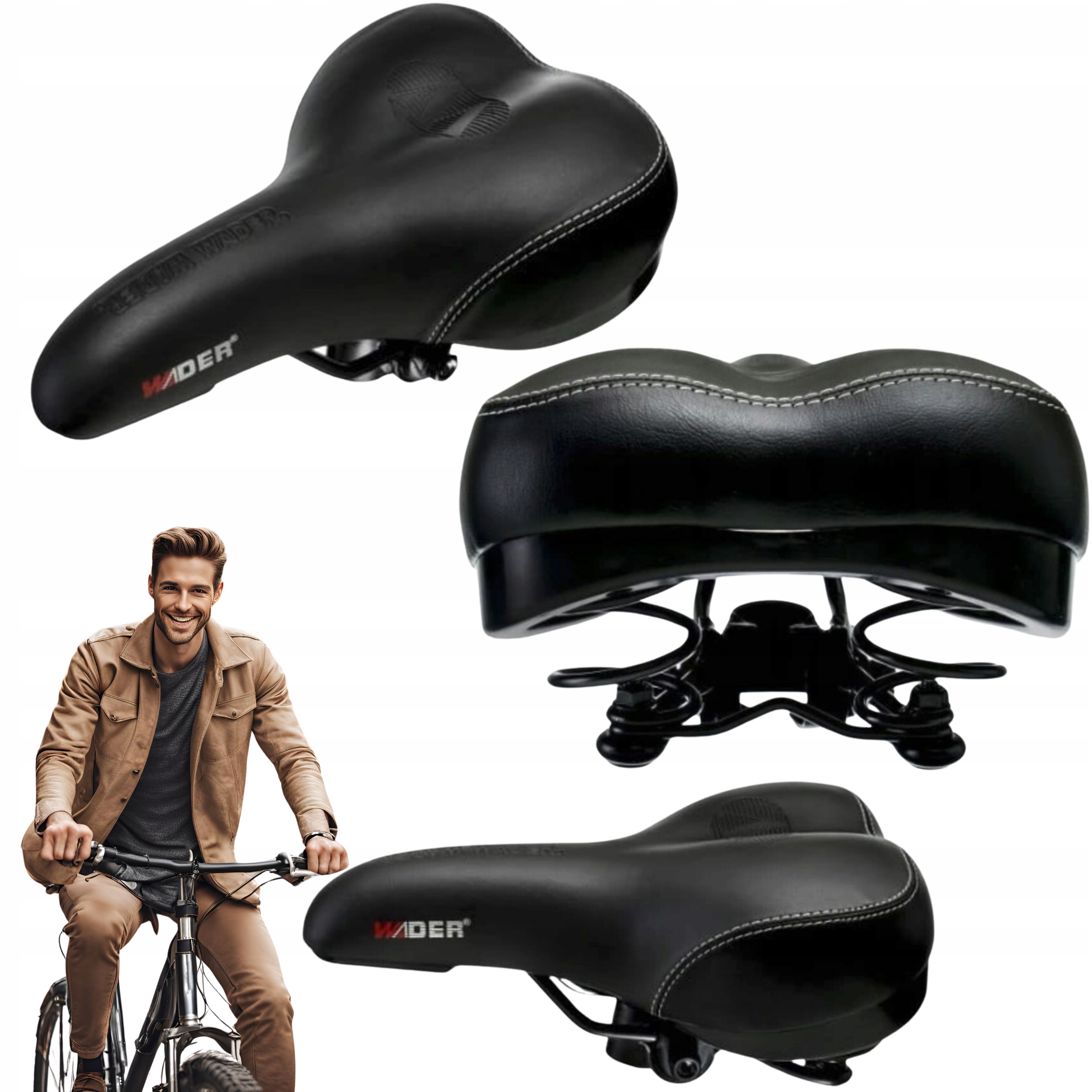 Siodełko rowerowe XXL 260x165 City na sprężynach piankowe miejskie Vader