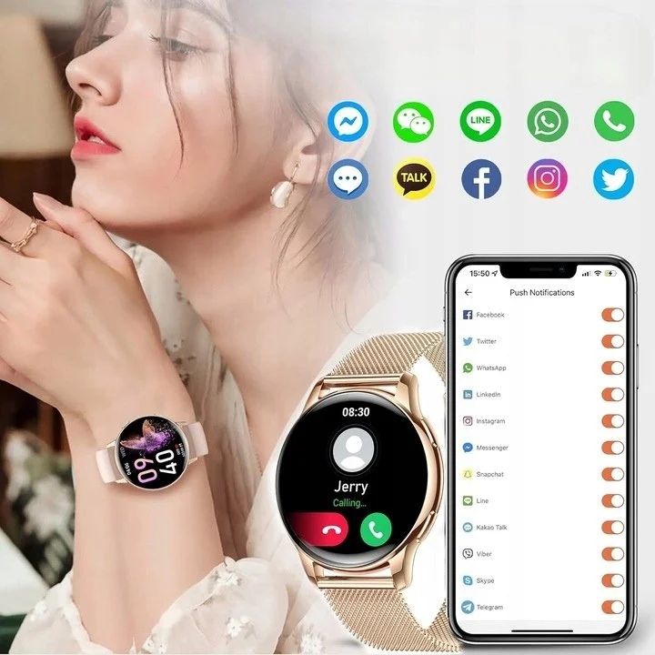 SMARTWATCH DAMSKI ZEGAREK AMOLED MENU PL ROZMOWY 2 PASKI + SŁUCHAWKI GRATIS Model SmartWatch Damski Rozmowy Ciśnieniomierz AMOLED
