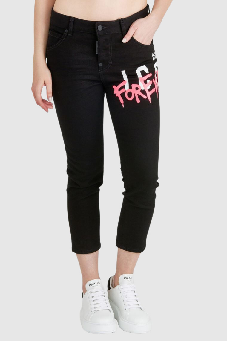 DSQUARED2 Icon forever cool girl cropped jeans czarne jeansy damskie 40