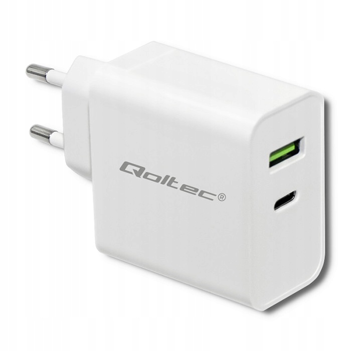 Qoltec Ładowarka sieciowa 45W 5-20V 2.4-3A Usb typ C Pd Usb 3.0 Biała