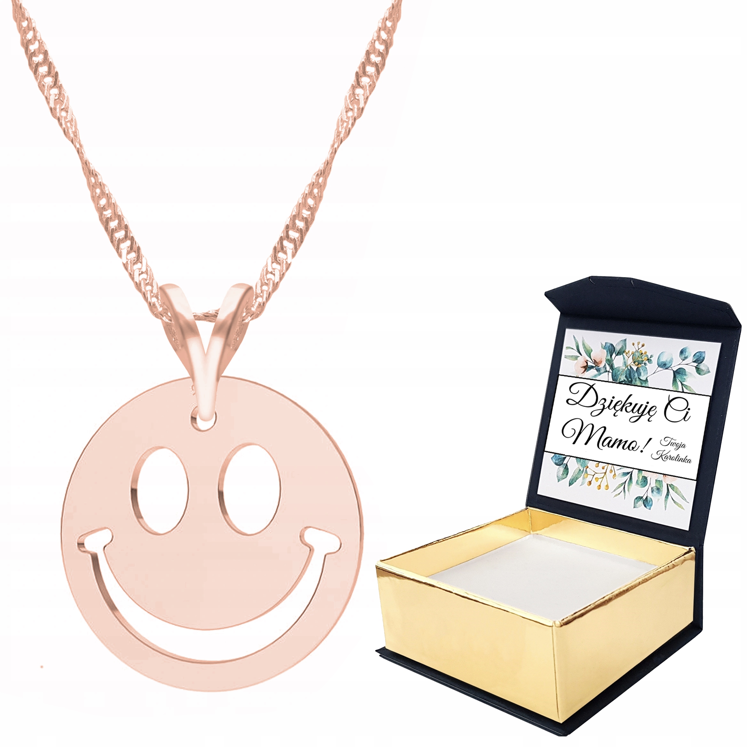 Náhrdelník růžové zlato úsměv 925 Vlastní Potisk
