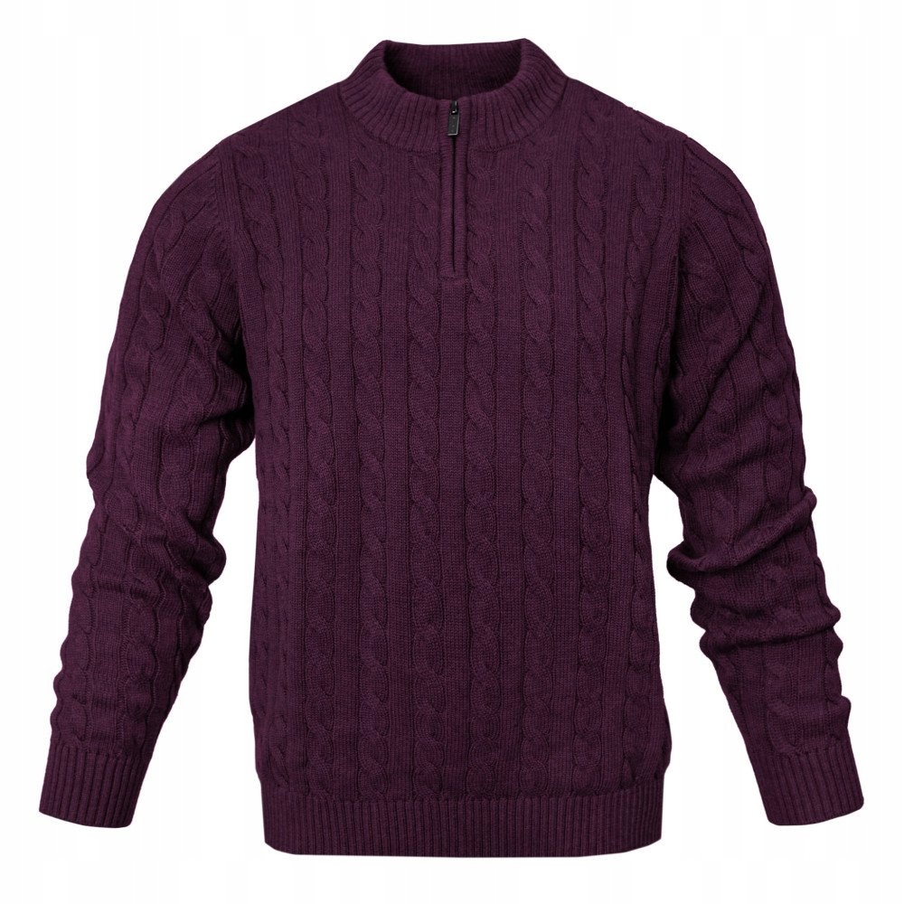 Svetr z bavlny, copánkový úplet a vysoký výstřih – Pako Jeans – Bordo – XL