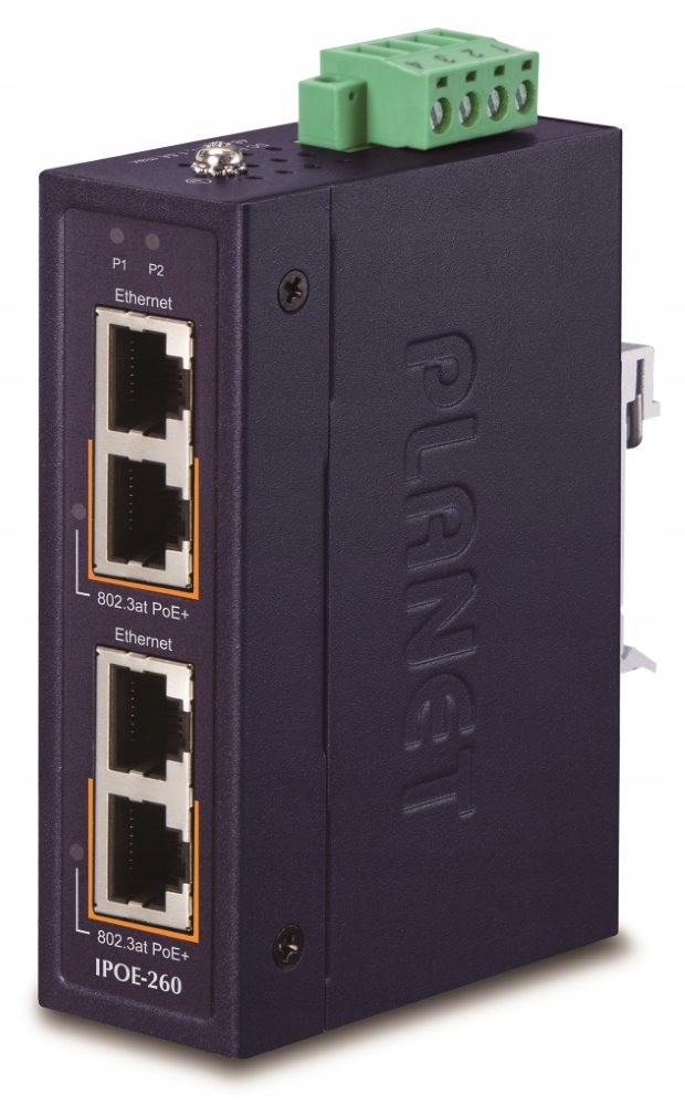 Planet IPOE-260 PoE priemyselný injektor, 2x port, 4x1GB, 2x 802.3at 36 7