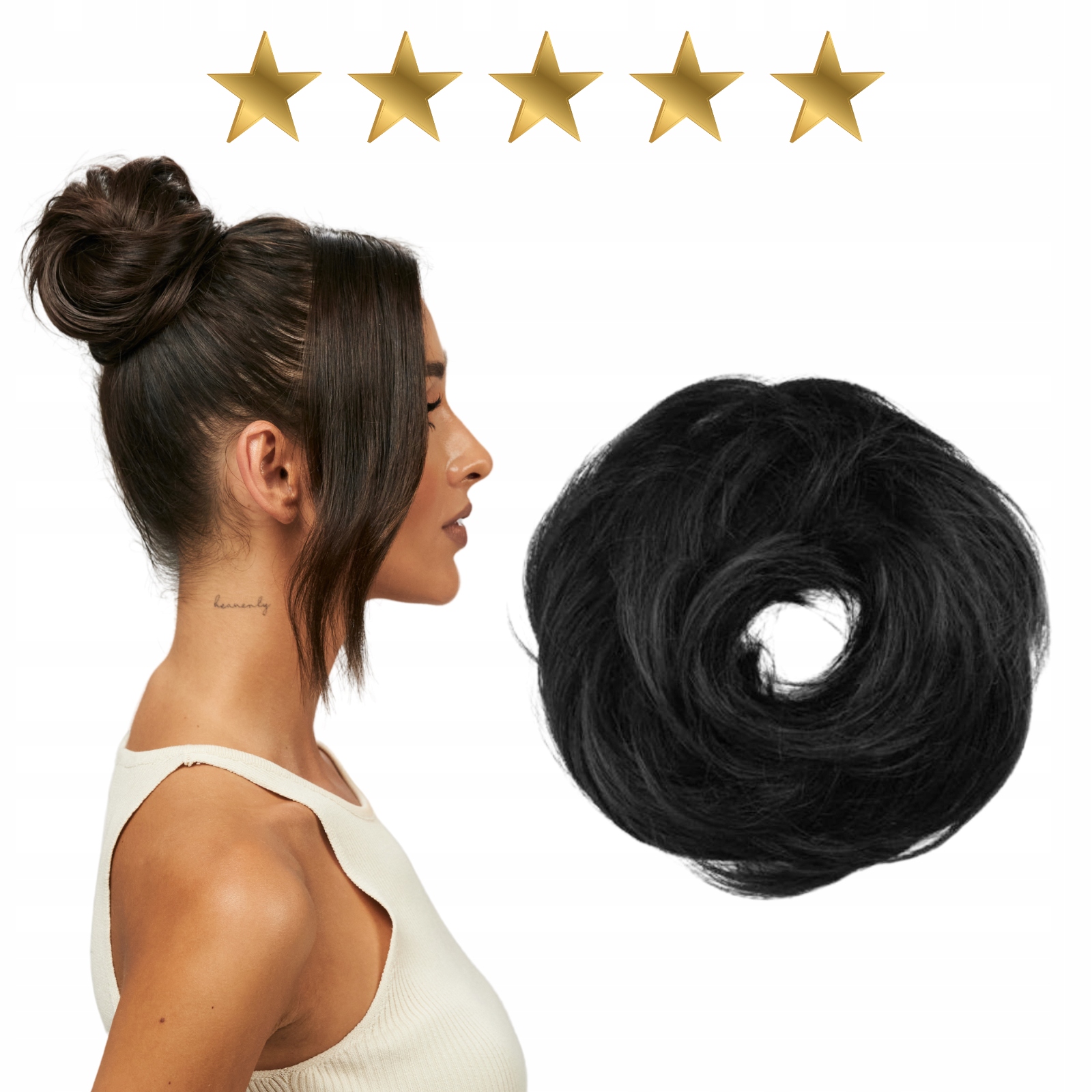 Włosy naturalne na gumce kok wypełniacz dopinka messy bun gumka #1 czarny