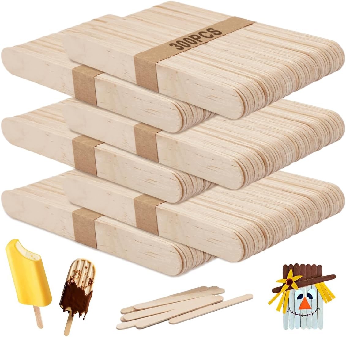 300 Dřevěných Tyčinek Pro Kutily 15 CM Sada Diy