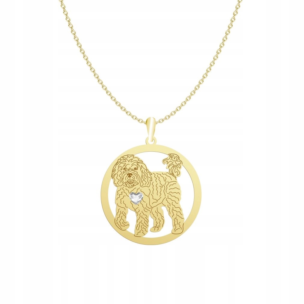 Zlatý náhrdelník se psem Cavapoo 925 Dárek Řetízek Žena Gravírování Bonus