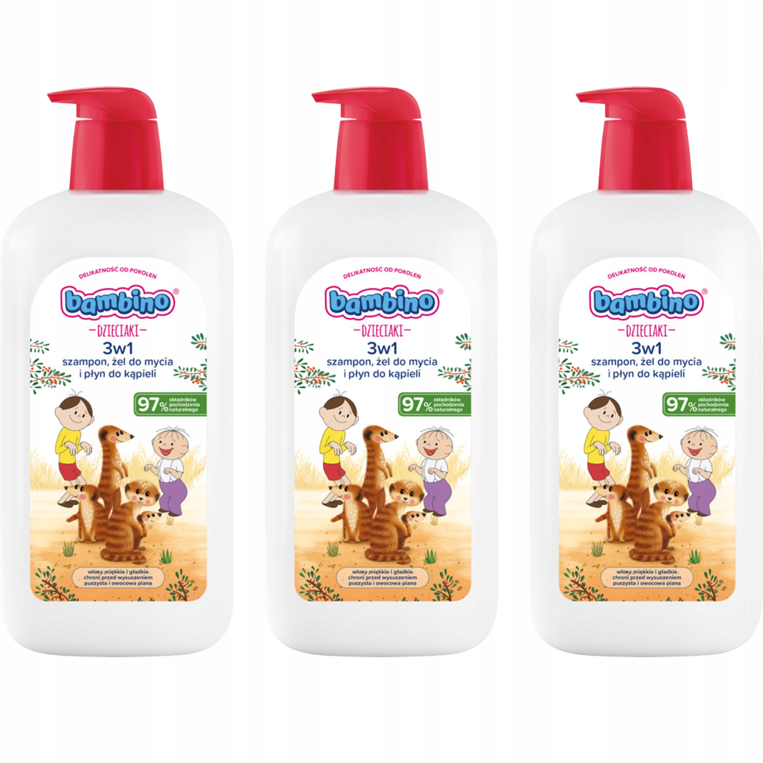 3 x Bambino Dětský Gel 3v1, hyperjemný Surikata 1000 ml