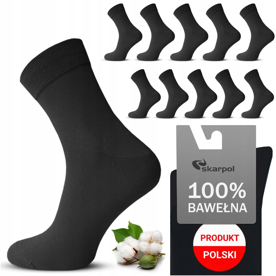 10x Skarpety 100% Bawełna skarpetki bawełniane skarpol Czarne *45-47