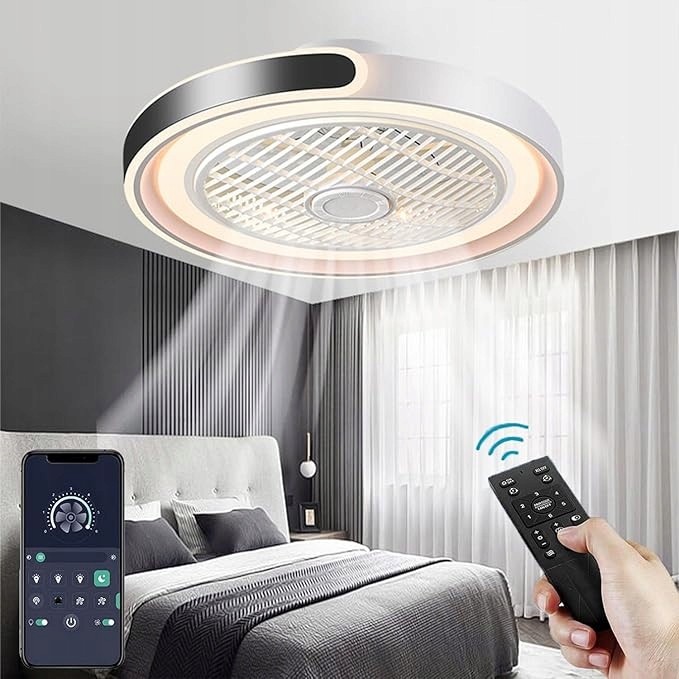 Lampa Sufitowa Led z Wentylatorem Nowoczesna 50cm Pilot WiFi Cicha