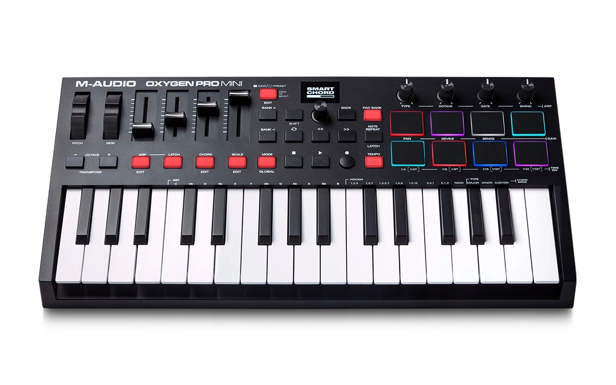 M-audio Oxygen Pro Mini – kompaktní MIDI ovládací klávesnice