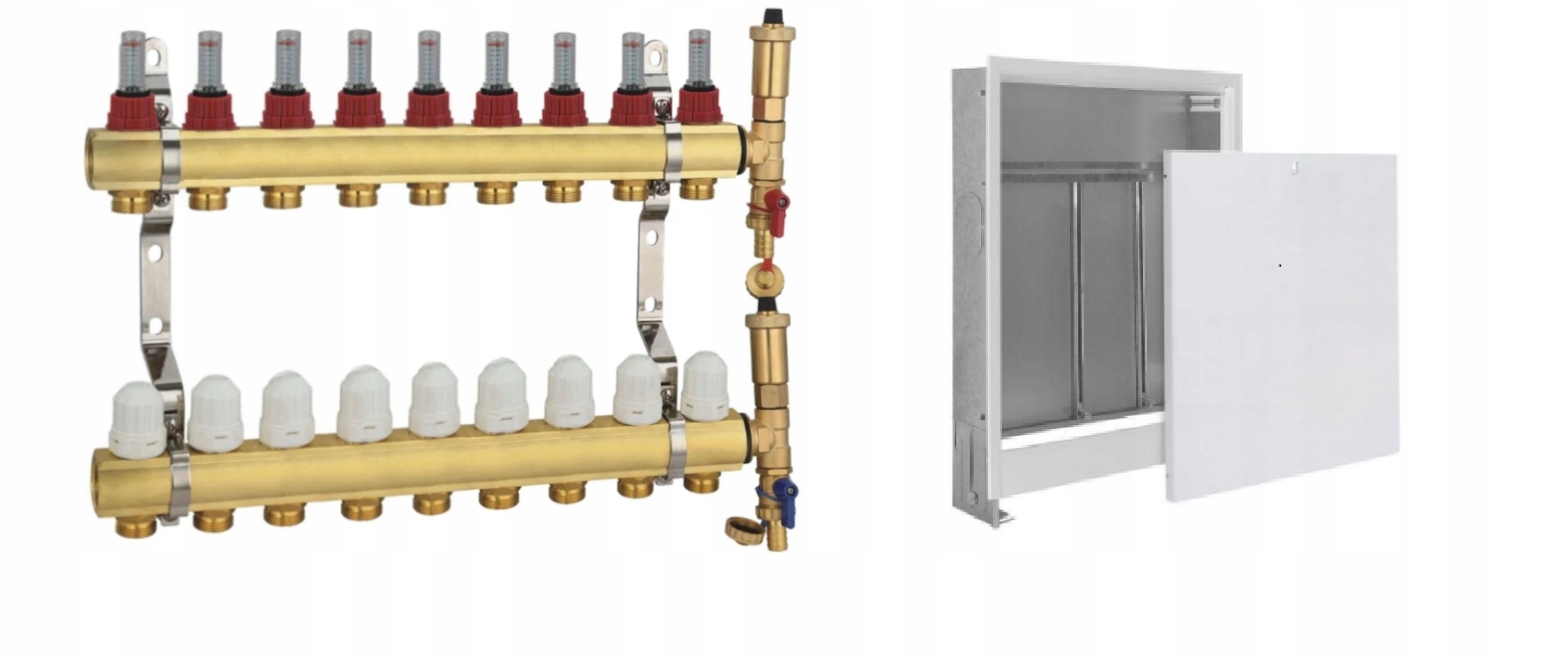 Podomítková skříň Rozdělovač 9 sekcí okruhů pro vytápění Pex