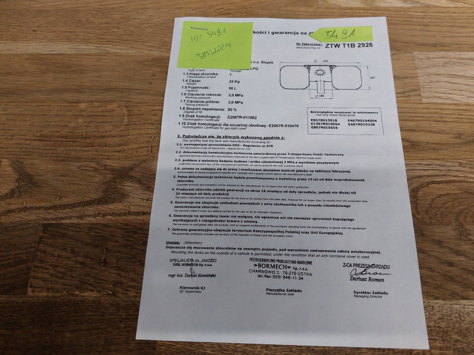 BUTLA GAZOWA ZBIORNIK LPG 56L 2029R ZAWÓR + PAPIER Producent części Bormech