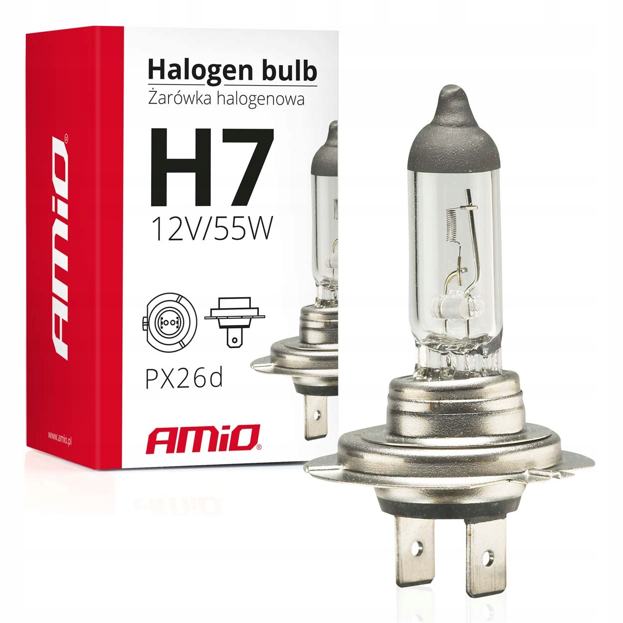 Żarówka Halogenowa Reflektorowa 12V H7 55W PX26d Uv filtr AMIO-04399