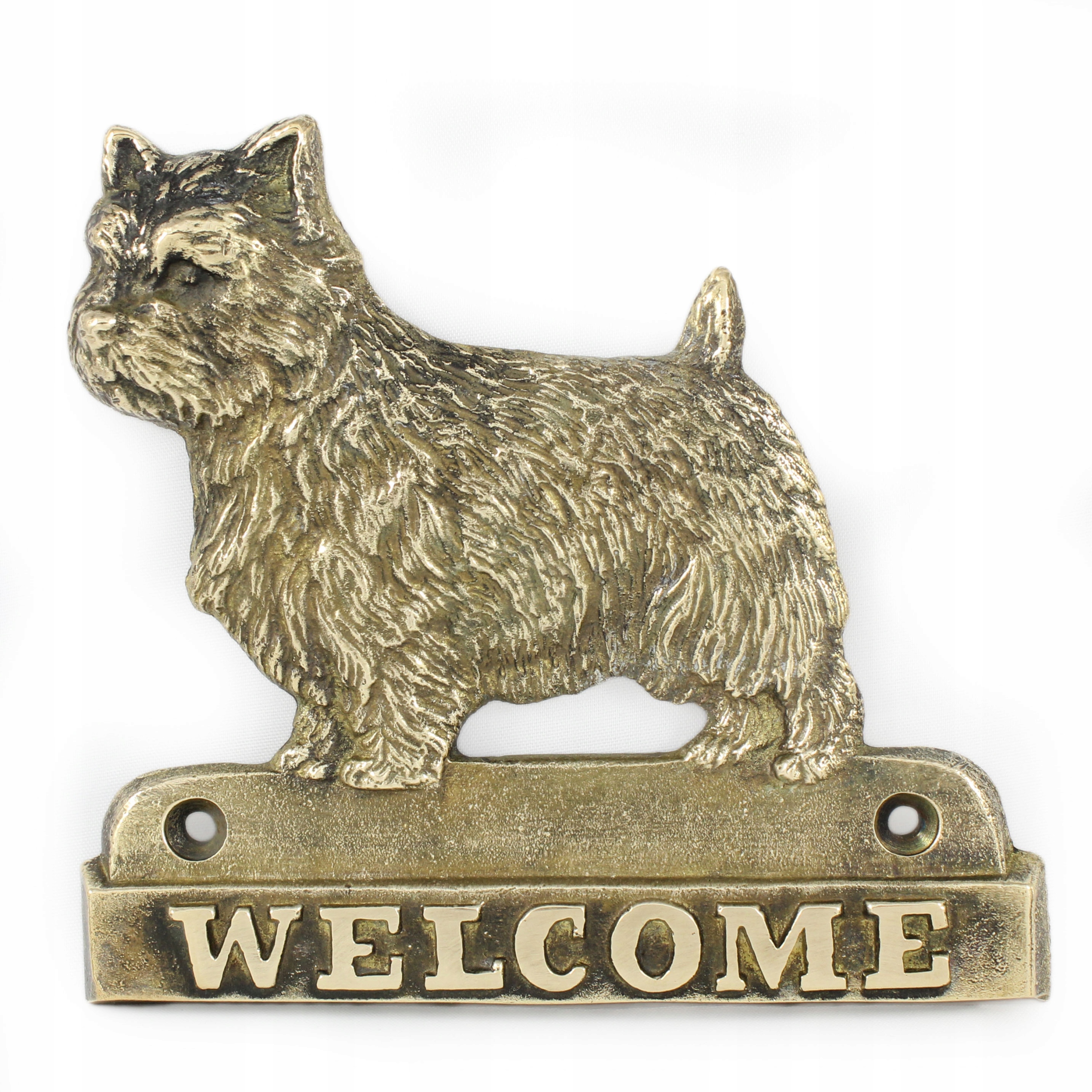 Norwich Terrier mosadzná tabuľa na dvere so psom, štítok Welcome