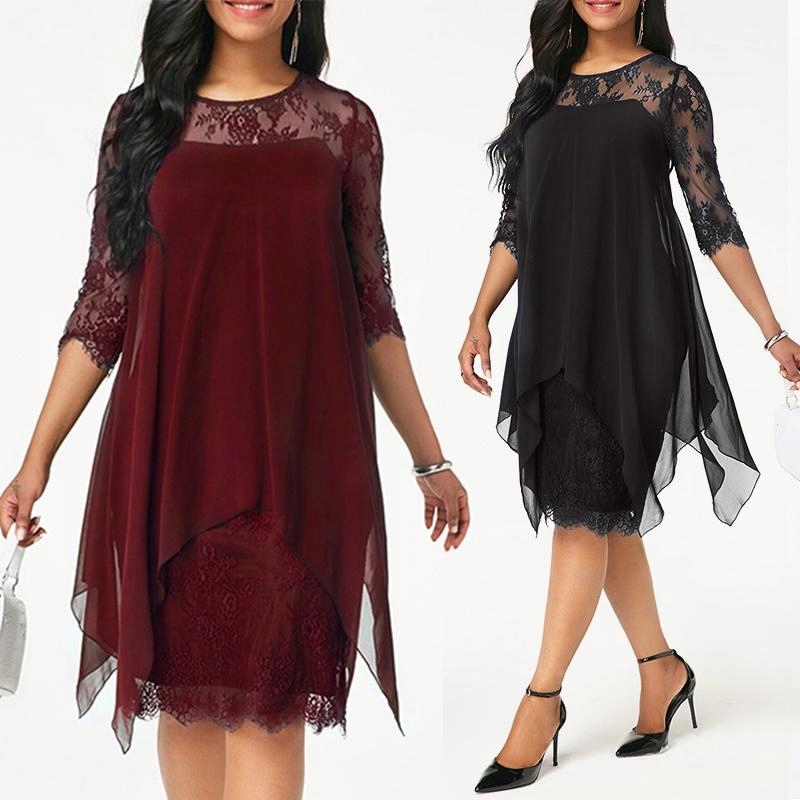 

Linia Plus Size Asymetrica szyfon koronka slim