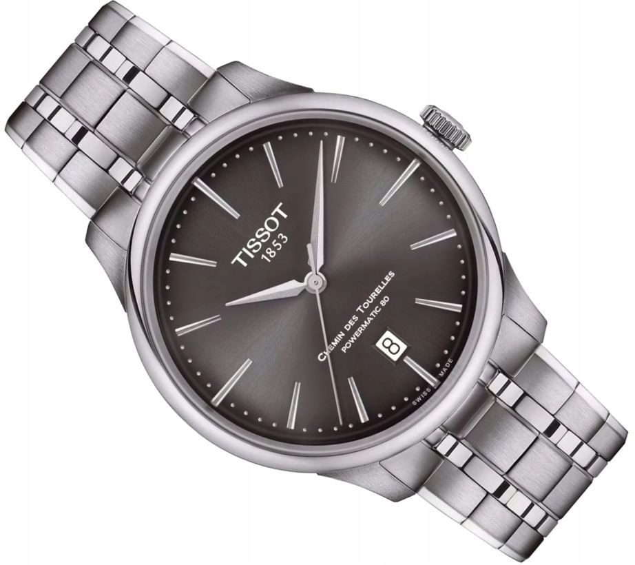 Szwajcarski Zegarek Męski Tissot Premium Powermatic 80 Z Datą Czarny Ø39mm