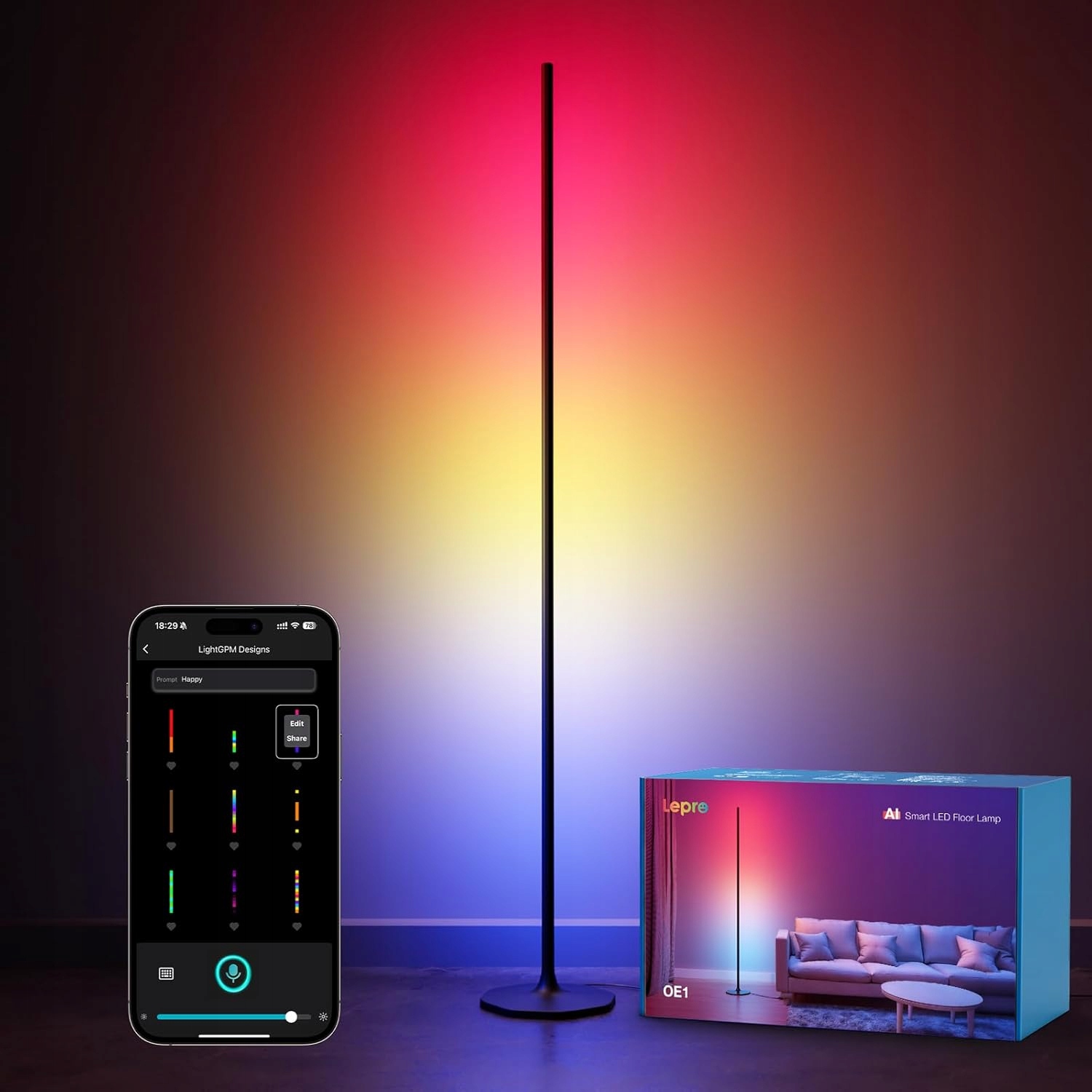 Podlahová Lampa Inteligentná Smart Ai 140 cm Lepro OE1 Rgb 18W WiFi App Diy