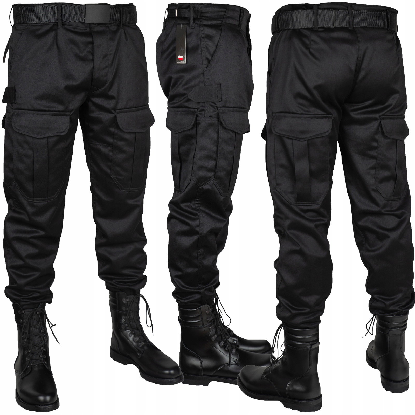 Spodnie Bojówki Czarne Policyjne OCHRONA roz. L Wzór dominujący bez wzoru