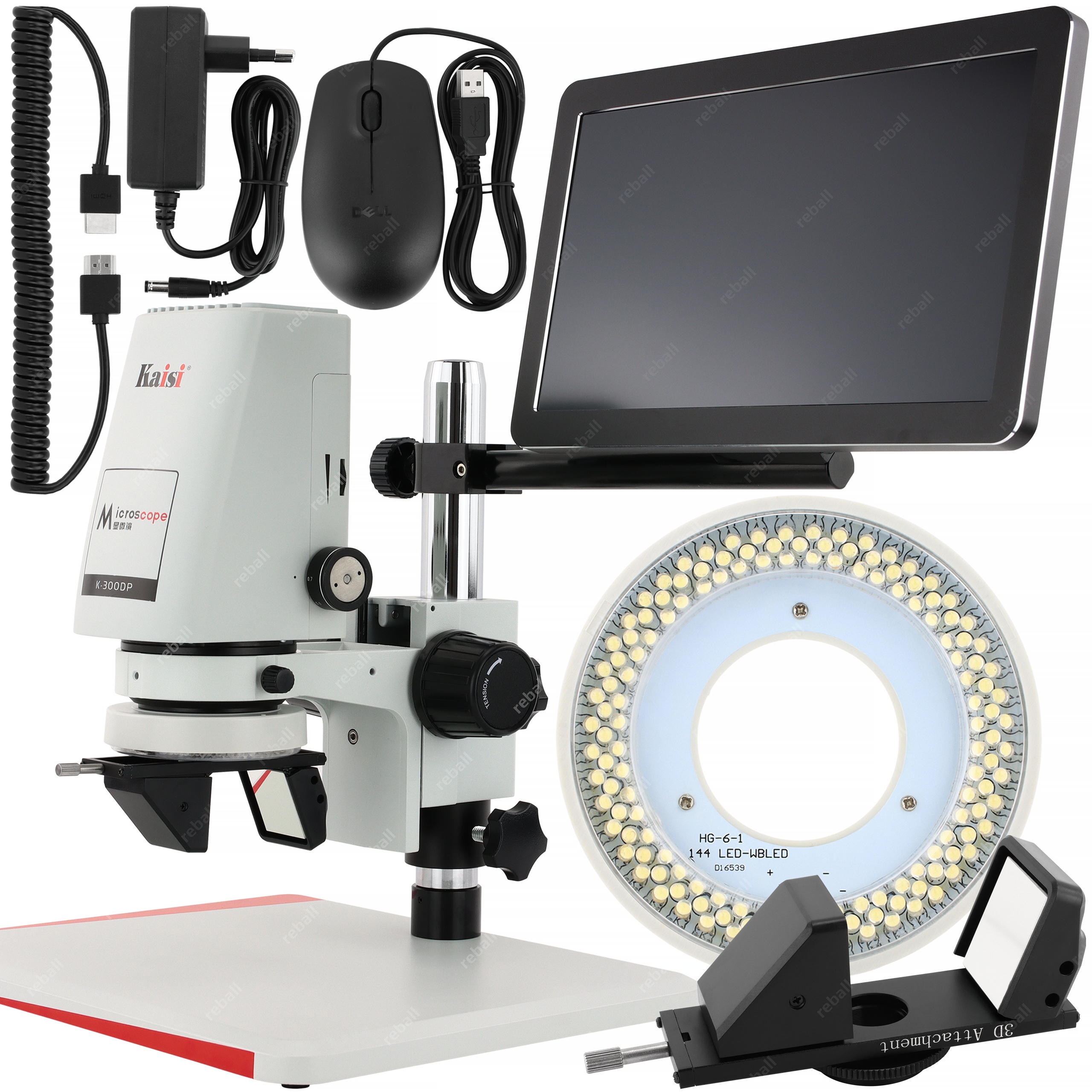 Digitální Mikroskop Kaisi K-300DP S 3D Modulem Pro Inspekci 360° Monitor 11,6"