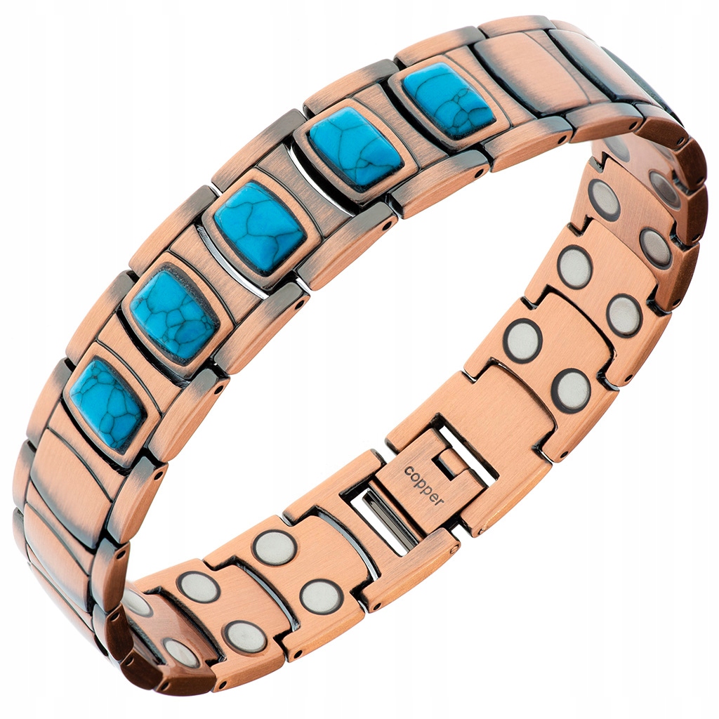 Zdravotní měděný náramek tyrkysový, magnetický, nastavitelný Blingart