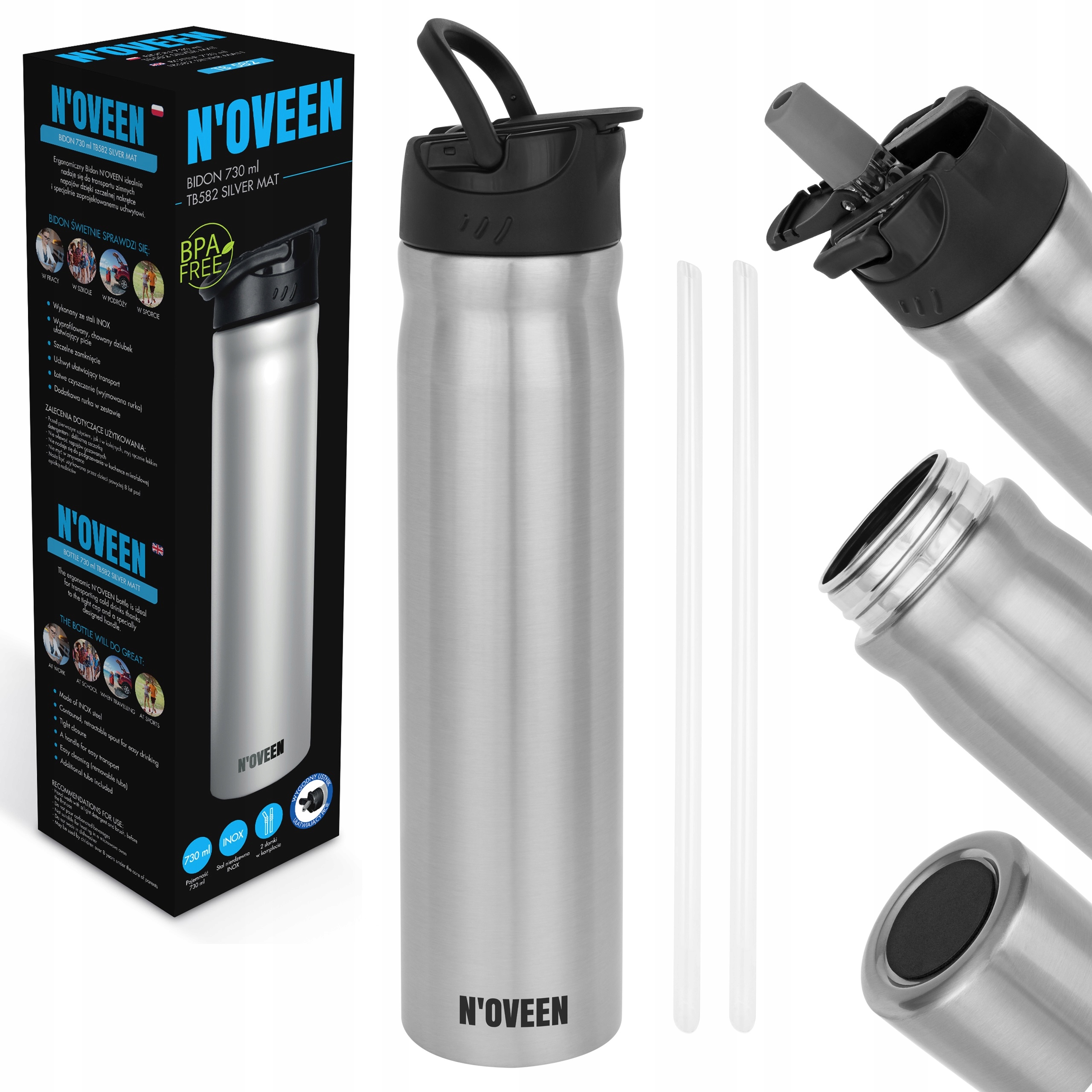 

Duży Bidon Butelka Sportowa Na Wodę 730ML Inox