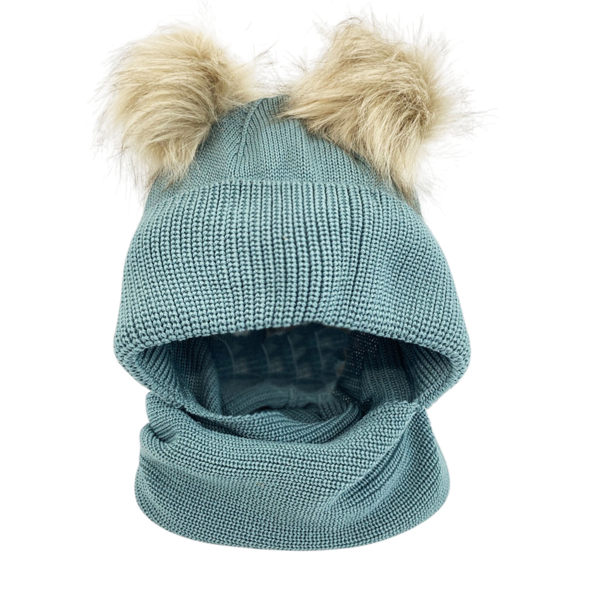 Aliap Czapka z kominem 2w1 kominiarka dla dzieci 2-6lat 100% merino Green