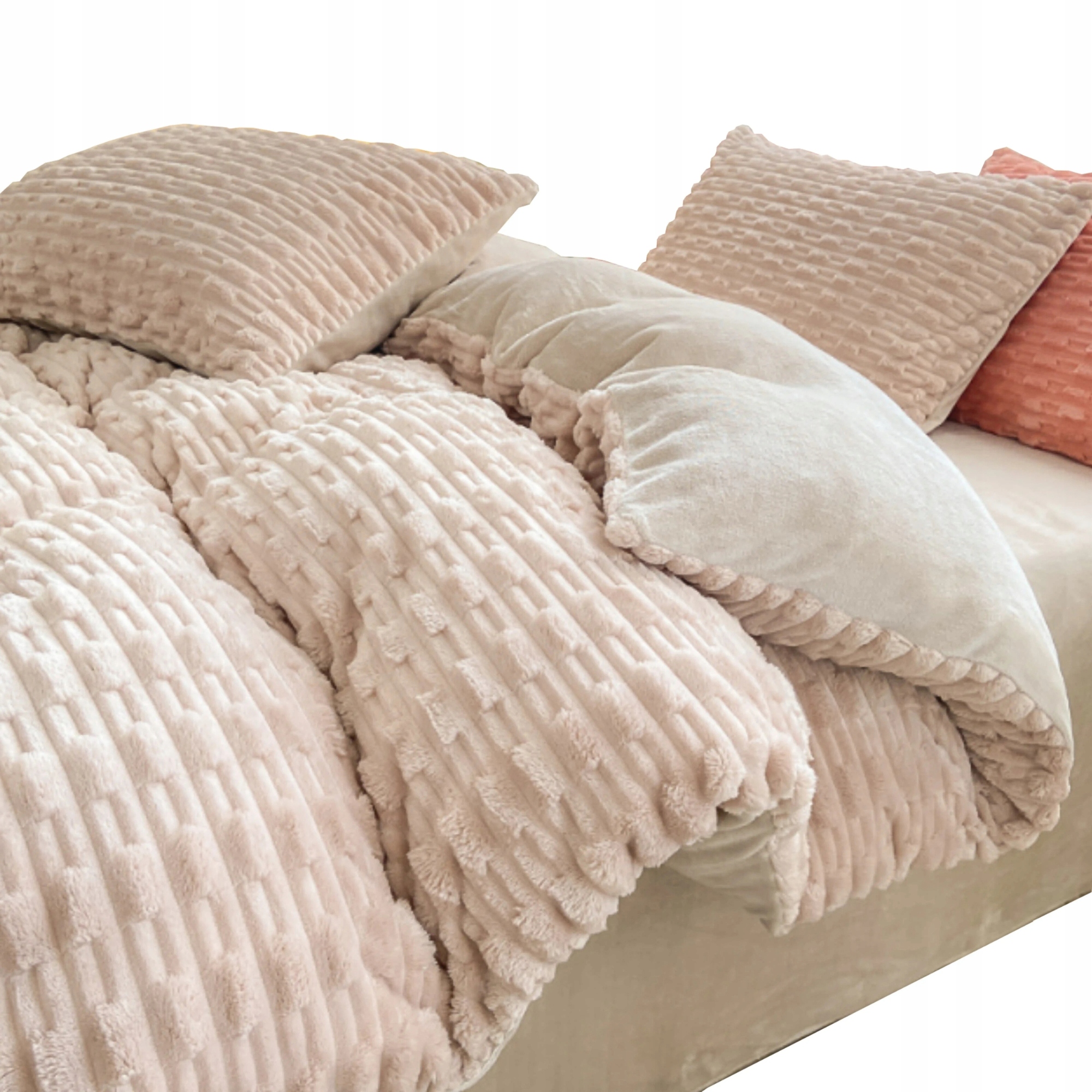 Sada Povlečení Fleecová Plyšová 160x200 2x 70x80 Béžová Teplá Měkká