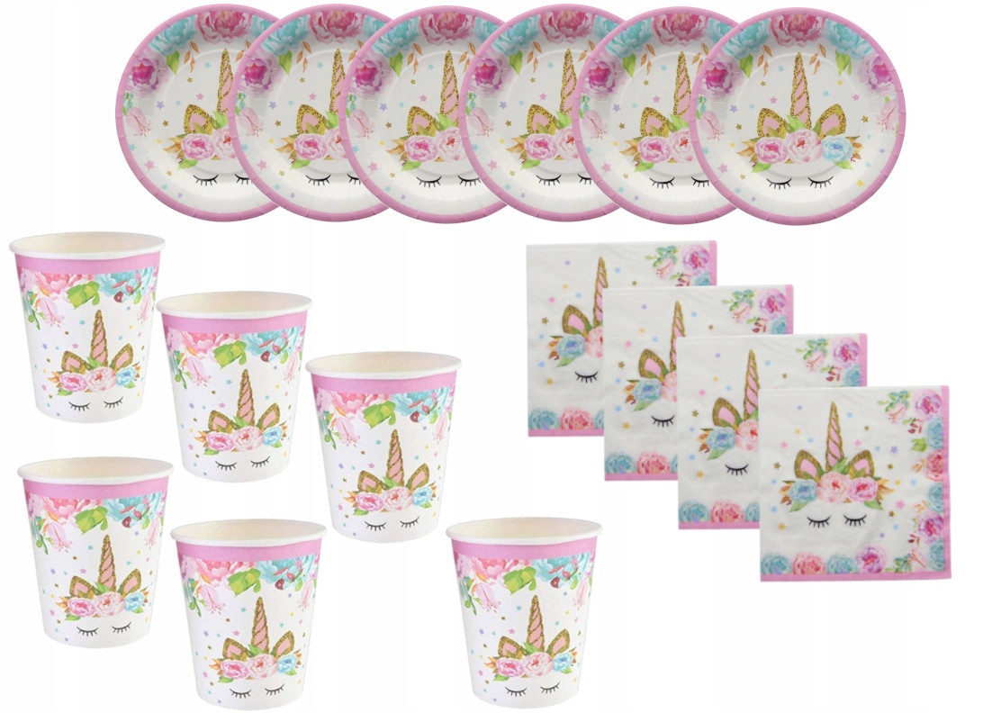 

Zestaw kubki talerzyki unicorn jednorożec urodziny