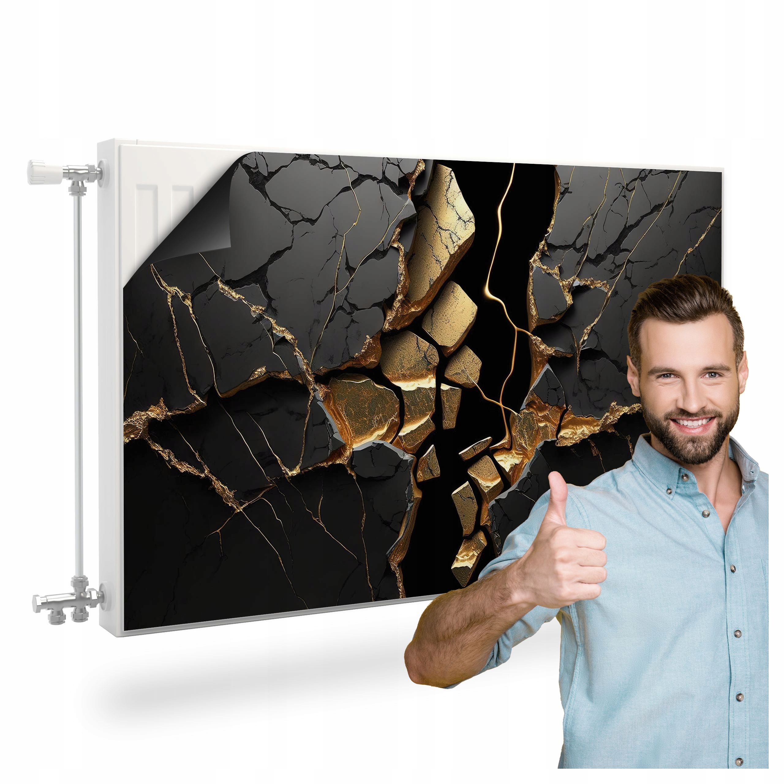 Magnetická Krytka Na Radiátor Černý Mramor Abstrakce Efekt 3D 120x60
