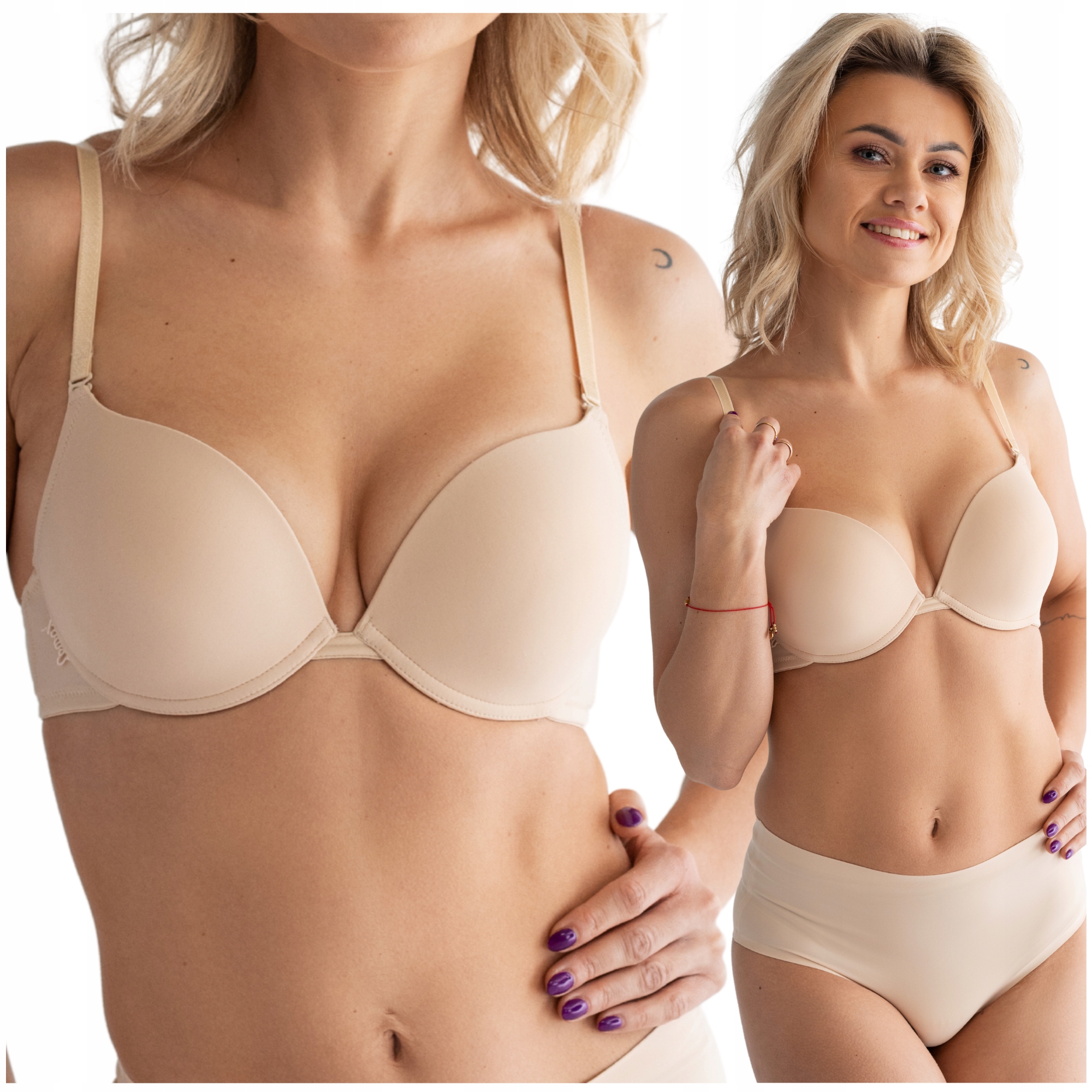 Podprsenka PushUp hladká podprsenka plunge basic pro každodenní nošení Lemax Skin béžová 65E