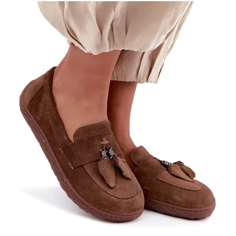 Dámské Mokasíny Barefoot Kůže Semiš Pohodlné Zazoo 10220 Hnědé 39