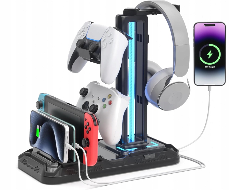 Kdd Uchwyt na słuchawki Led ze stacją ładującą – PS5 uchwyt na kontroler