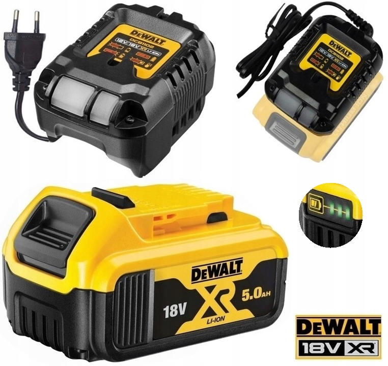DeWALT DCB184 Bateria 5.0 Ah Xr 18V DCB1102 Ładowarka Xr 12V/18V WSUWANA3
