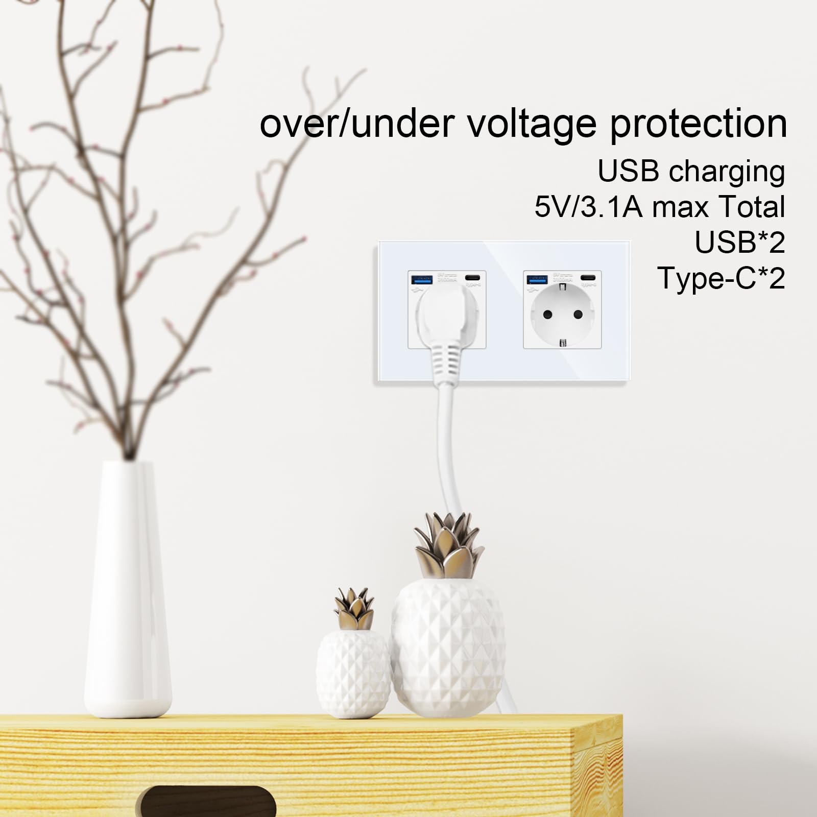 JIMEIDA Podwójne Gniazdo USB Białe 16A Szybkie Ładowanie Typ C 250V — miniatura 6