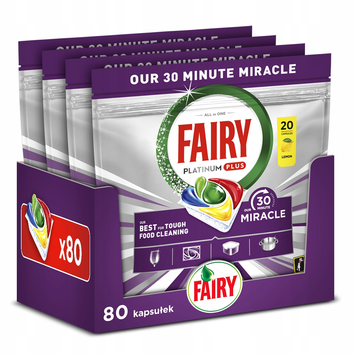 Fairy Kapsułki Tabletki do Zmywarki 30 Minute Miracle Platinum Plus 20sztx4