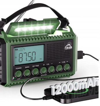 Nouzové Rádio S Solární Klikou Powerbank 12000 mAh Am Fm Sw Sos Svítilna