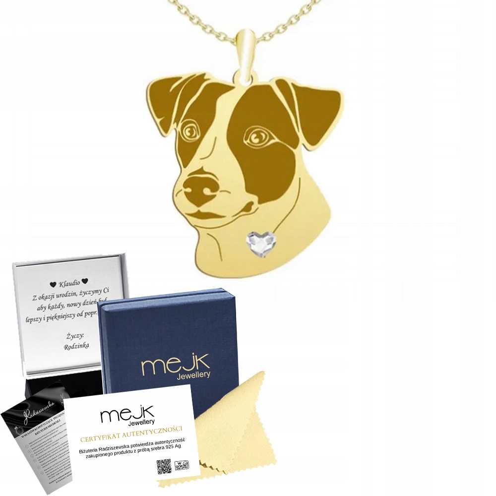Zlatý náhrdelník Jack Russell Terrier Krátkosrstý 925 Řetízek Gravírování