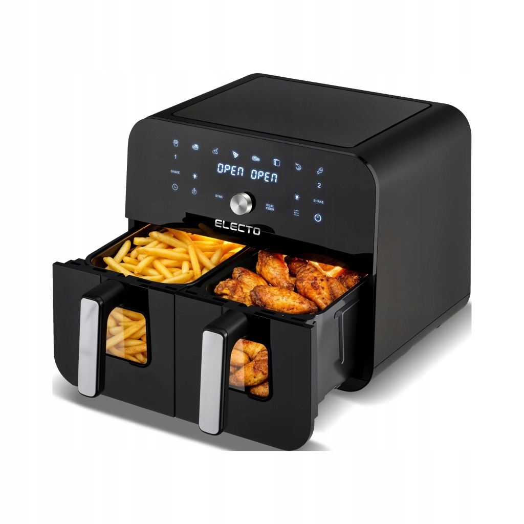 Frytkownica Beztłuszczowa Air Fryer Dwukomorowa 2400W Duża 9L Podwójna