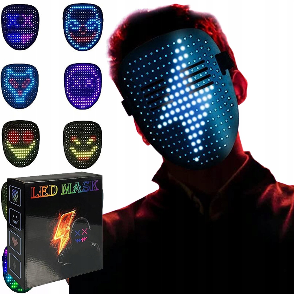 Led Rgb Digitální Maska Ovládaná Gesty Na Halloween Pro Děti I Dospělé