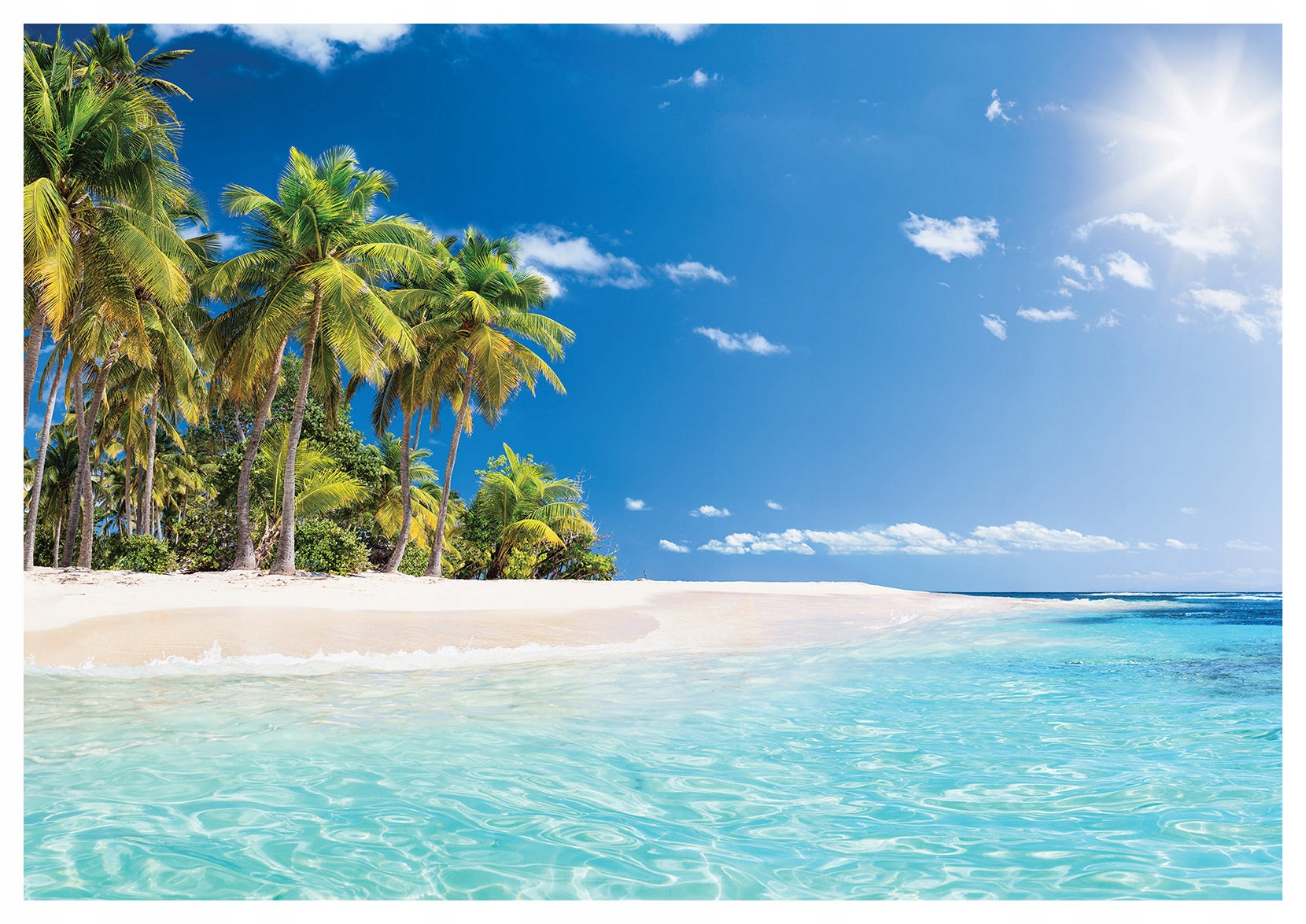 Vliesová fototapeta Pláž Palmy Relax Slunce Světle Modrá 254x184 lepidlo