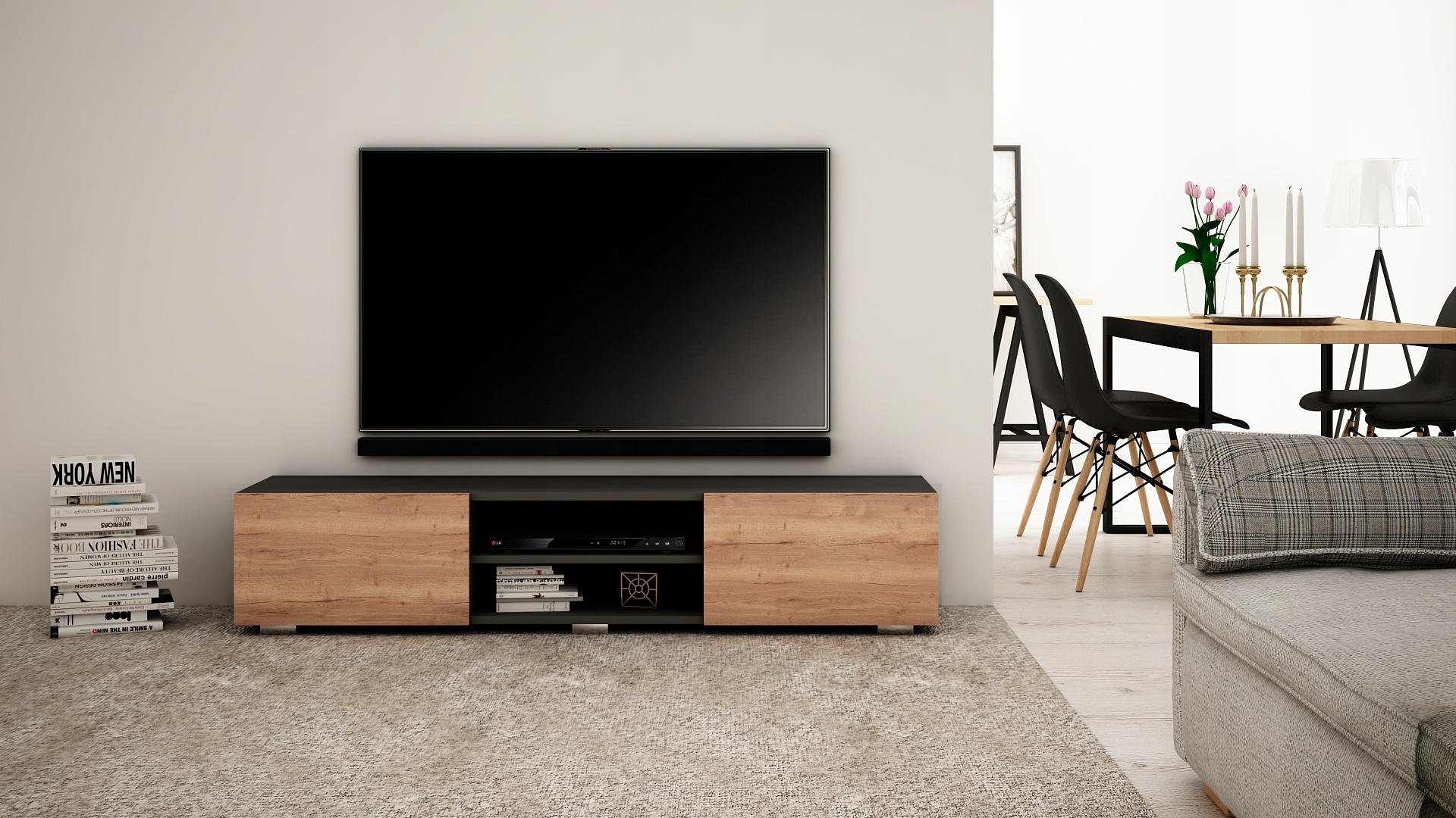 Nowoczesna STOJĄCA SZAFKA RTV 160 DĄB HALIFAX