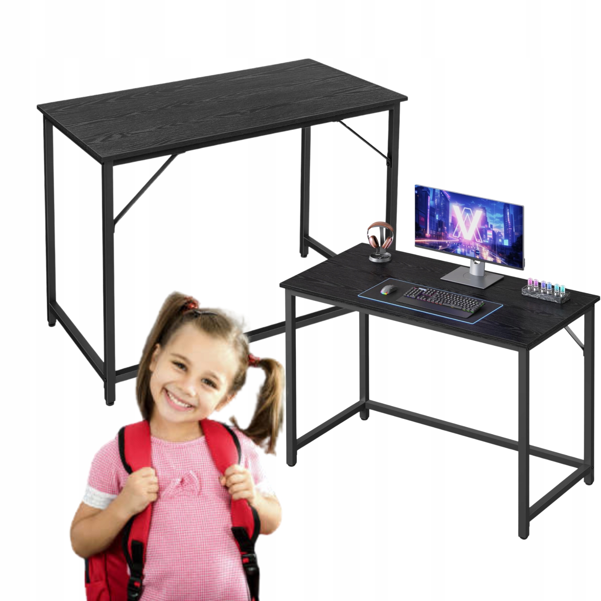 Písací stôl čierny 100 cm Loftový herný industriálny stolík pod notebook Pc