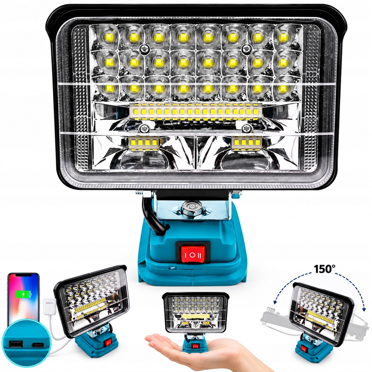 Halogen Led do Makita 18V Lampa Robocza Warsztatowa Mocna 2 Porty Usb